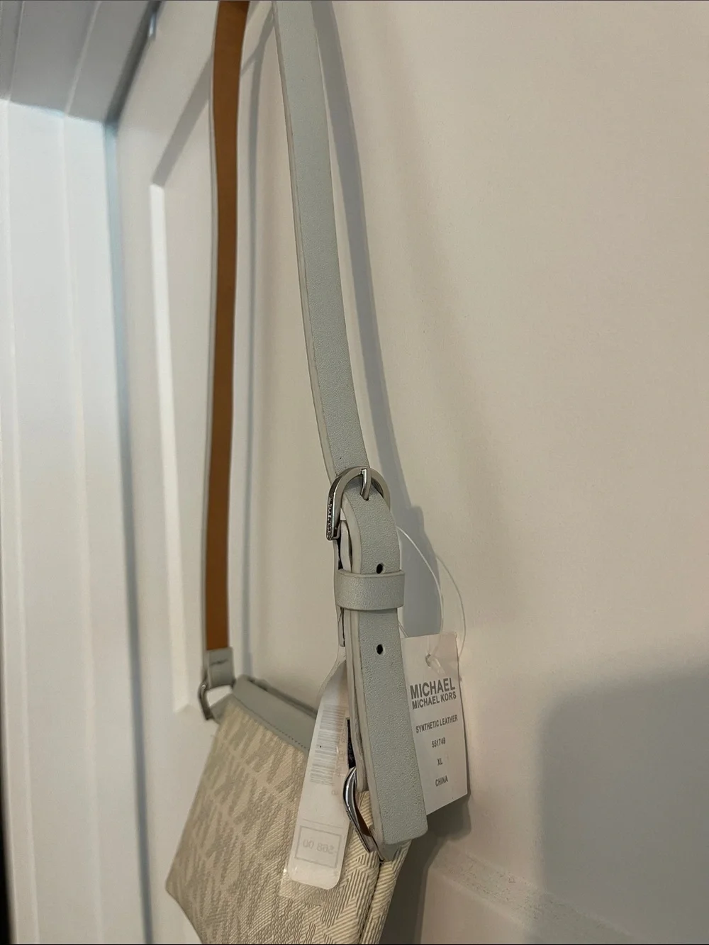 Michael Kors Cream Logo Belt Bag with Tan Strap